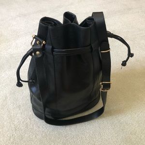 Vintage Black Leather Bucket Bag